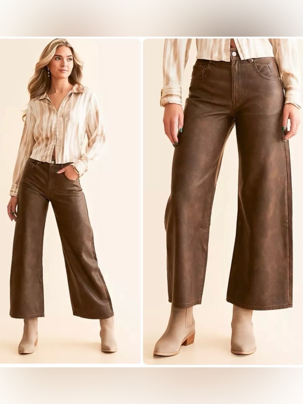 Free People/ We The Free Misha Faux
Leather Rusty Brown Wide-Leg Size 24